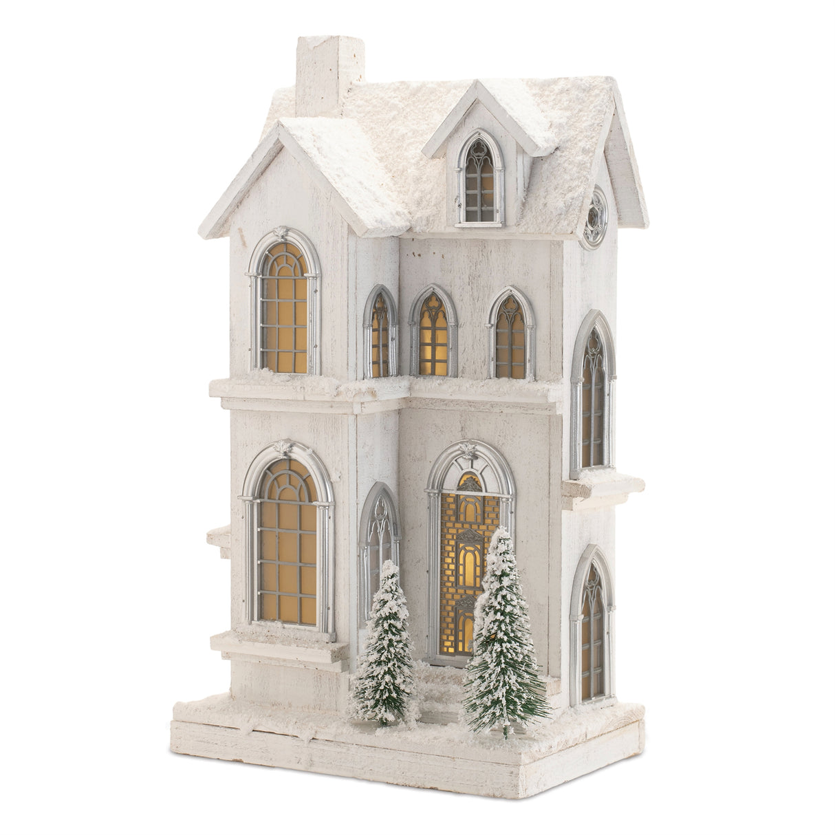 Led flocked wooden house 21.5"h