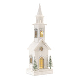 Led flocked wooden church 24"h
