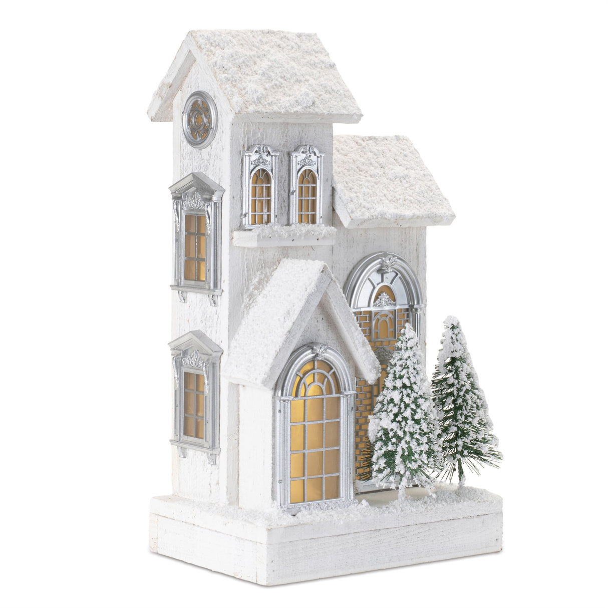 Led flocked wooden house 14.5"h