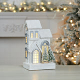 Led flocked wooden house 14.5"h
