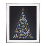 Holiday jewel tree print under glass 23.5"h