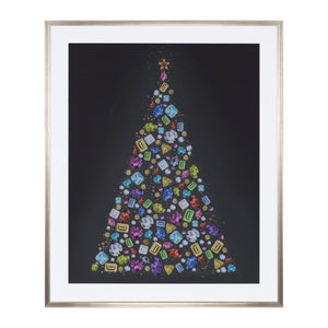 Holiday Jewel Tree Print Under Glass 23.5"H
