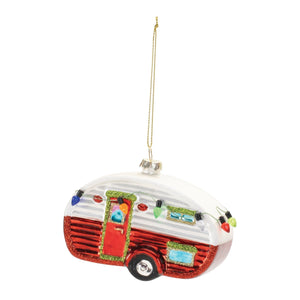 Glittered Glass Camper Ornament (Set of 12)