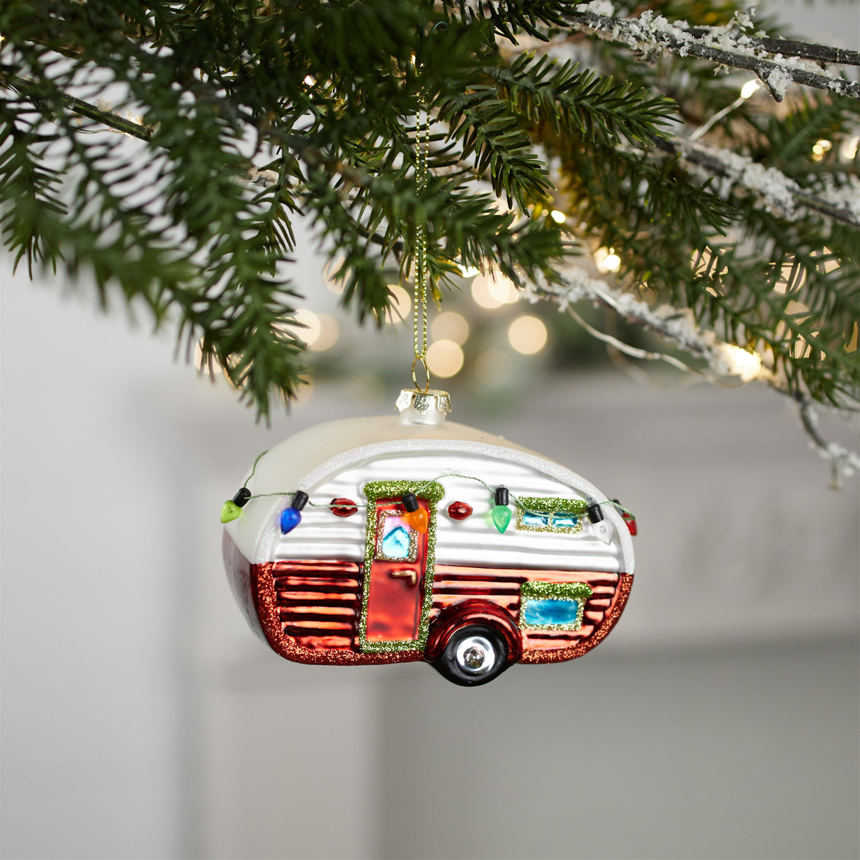 Glittered glass camper ornament (set of 12)