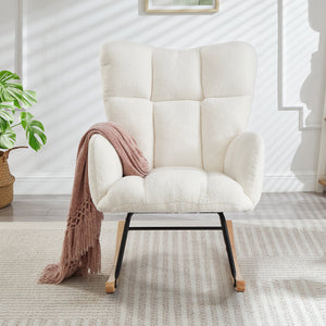 Glider Chair for Living Room Tufted Upholstered Teddy Fabric Rocking Chair