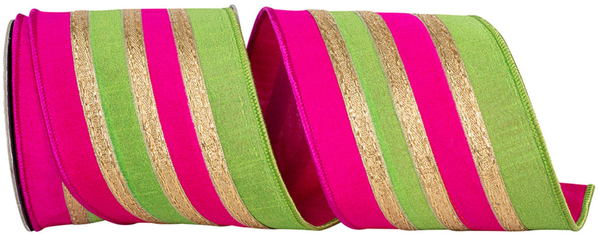 4" Stripe Trimming Overlay Ribbon: Lime/Pink (5 Yards)