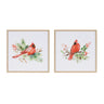 Framed winter cardinal print under glass (set of 2)