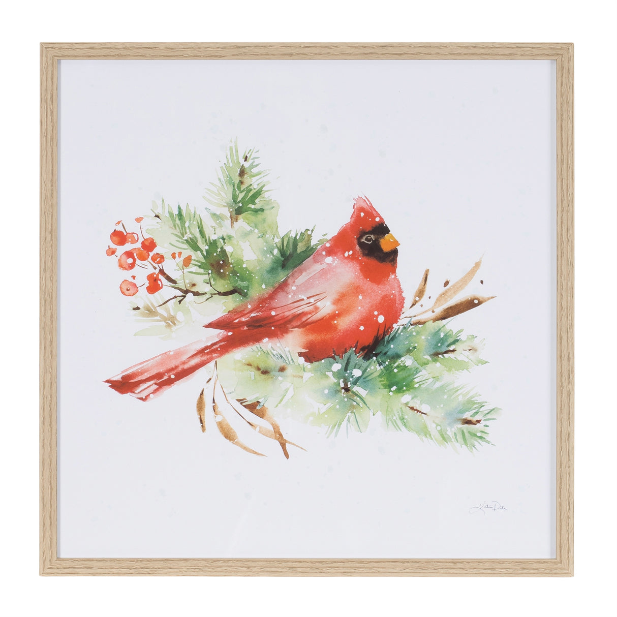 Framed winter cardinal print under glass (set of 2)
