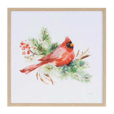 Framed winter cardinal print under glass (set of 2)