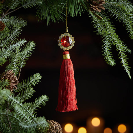 Holiday jewel tassle ornament (set of 6)