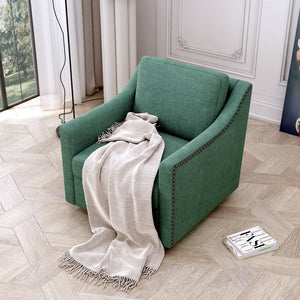 360 Degree Swivel Armchair Cotton Linen Fabric with Brass Nail Detailing