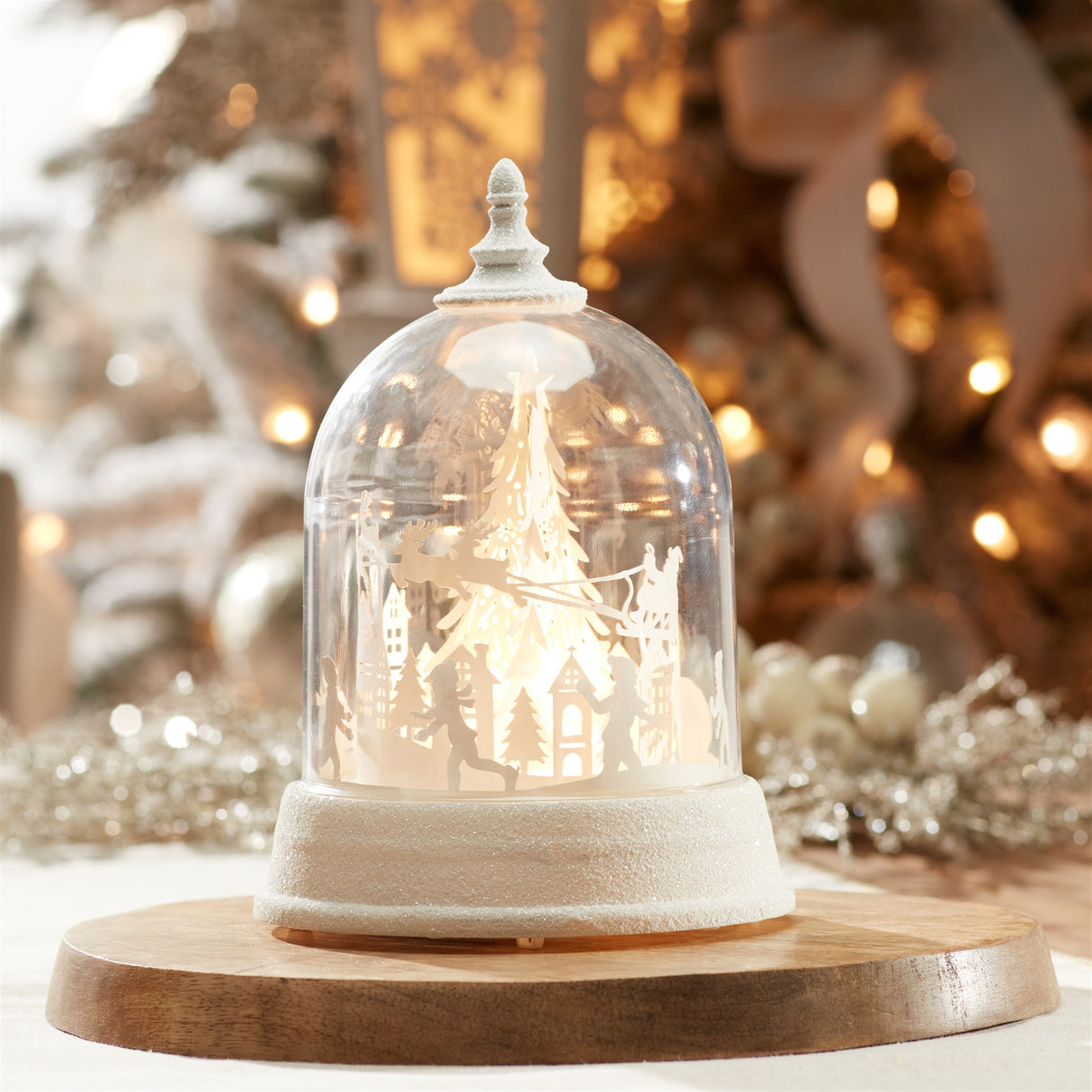 Led rotating santa's sleigh globe 8.5"h