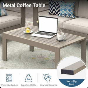 All-Weather Outdoor Coffee Table With Wood-Look Top