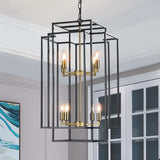 18' Modern 8-Light Black Gold Geometric Pendant Chandelier