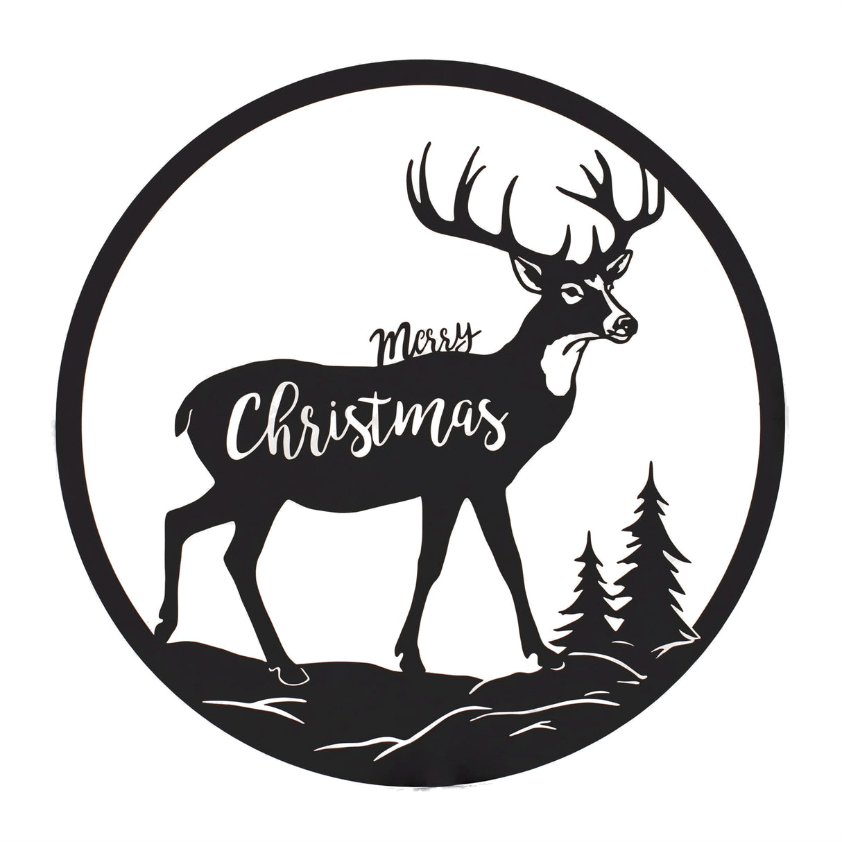 Cut metal merry christmas deer plaque 16"d