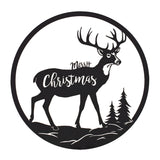 Cut metal merry christmas deer plaque 16"d