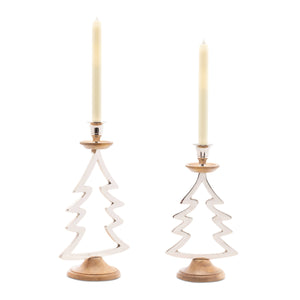 Pine tree outline taper candle holder (set of 2)