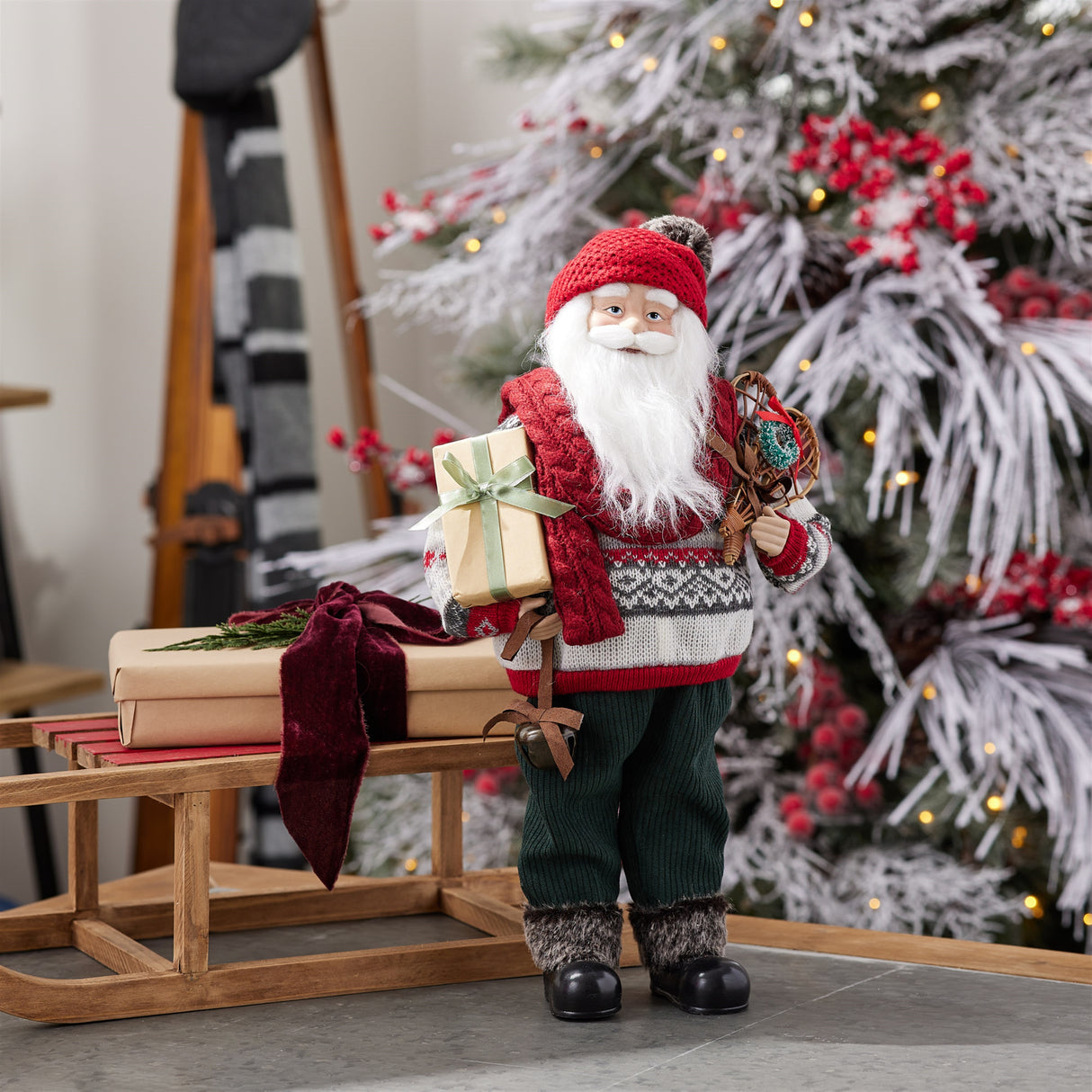 Ski santa character with snow shoes 12.5"h