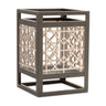 Cut out wood candle holder with iron frame 9.75"h