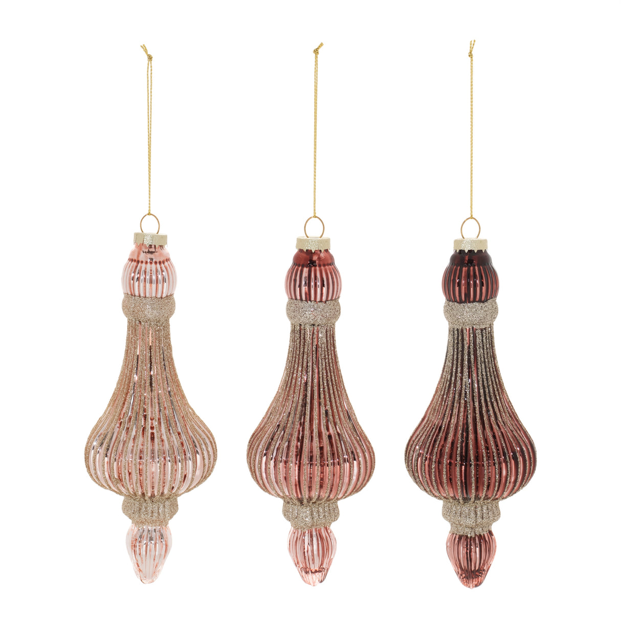 Ribbed glass drop ornament (set of 6)