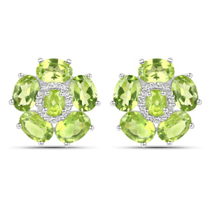 18K White Gold Plated 9.26 Carat Genuine Peridot and White Topaz .925 Sterling Silver Earrings