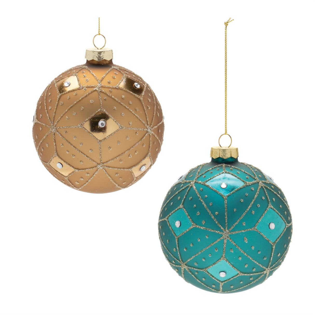 Geometric-glittered-glass-ball-ornament-(set-of-6)-Christmas-Ornaments