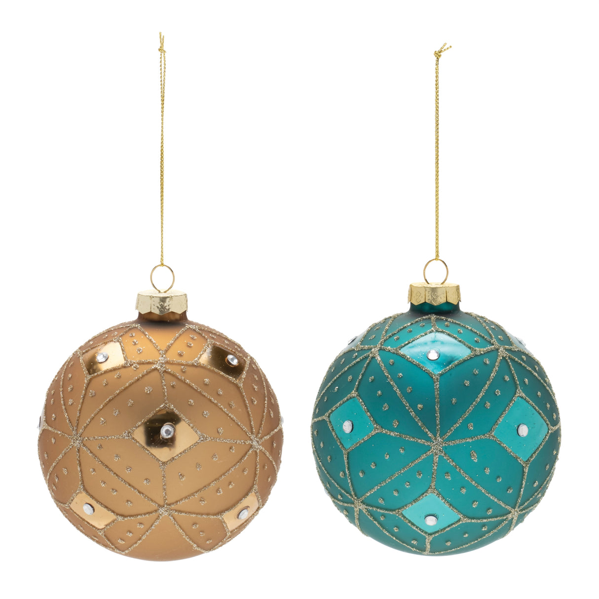 Geometric glittered glass ball ornament (set of 6)