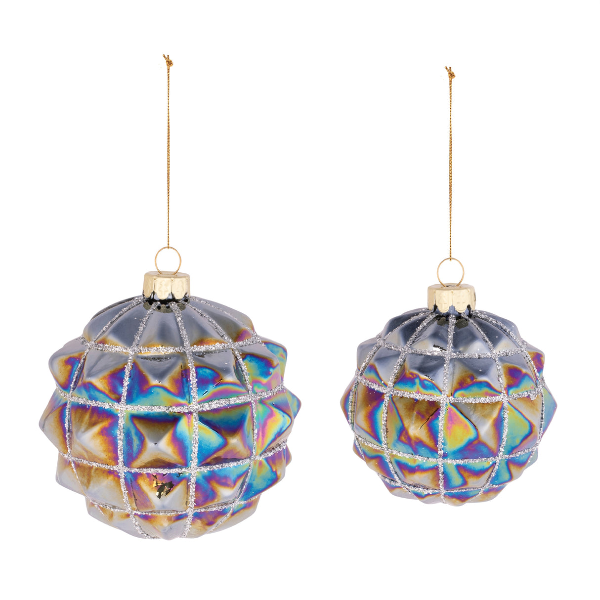 Iridescent textured glass ornament (set of 6)