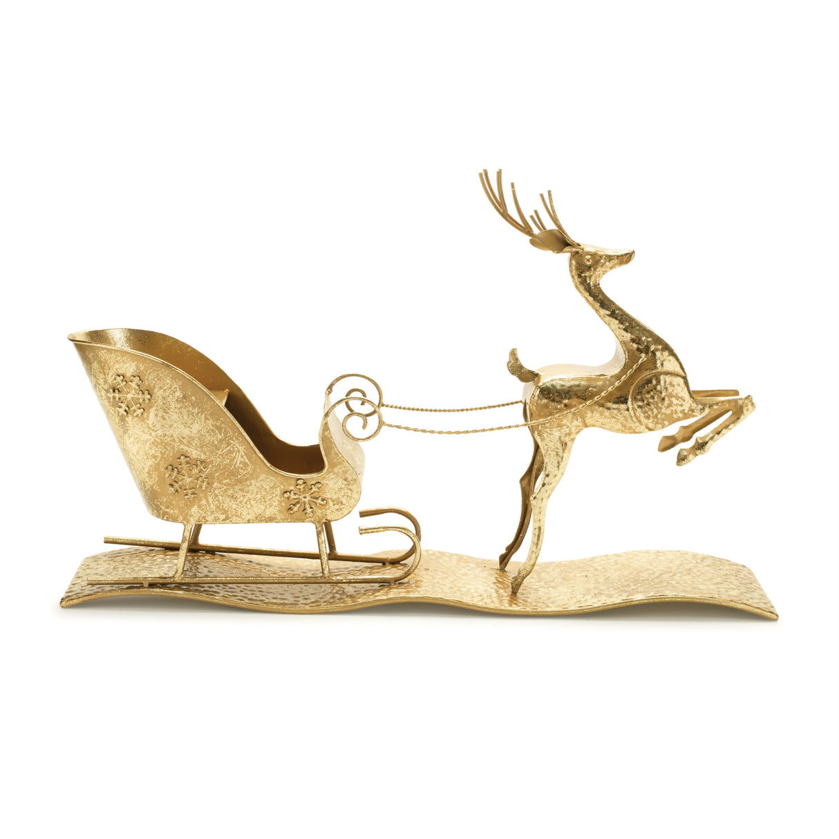 Hammered metal deer with sleigh 25.5"l