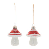 Glittered glass mushroom ornament (set of 6)