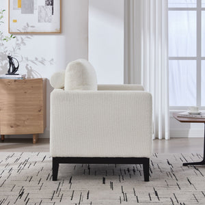 Wide Modern Farmhouse Performance Accent Chair With Legs, Wood Base