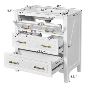 Retro Bathroom Vanity with Sink Combo, Free Standing, 3 Soft-Close Drawers - Dark Gray or White