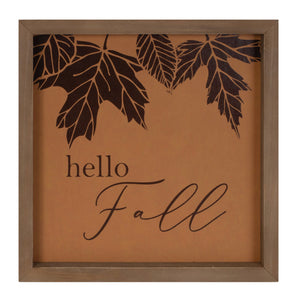 Framed leather hello fall sign 10"sq
