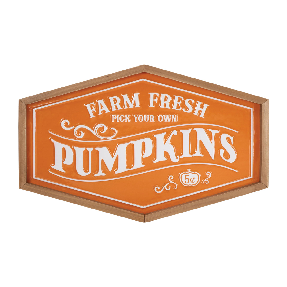 Framed metal farm fresh pumpkins sign 19.5"l