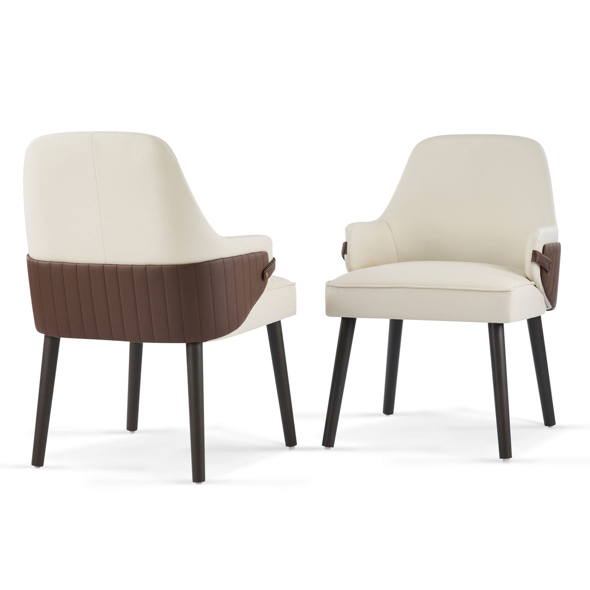 Indoor Dining Chair Set of 2 with Ergonomic Armrests - Beige/Brown