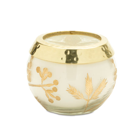 Frosted-juniper-scented-soy-candle-with-pressed-leaf-lid-(set-of-3)-Candles