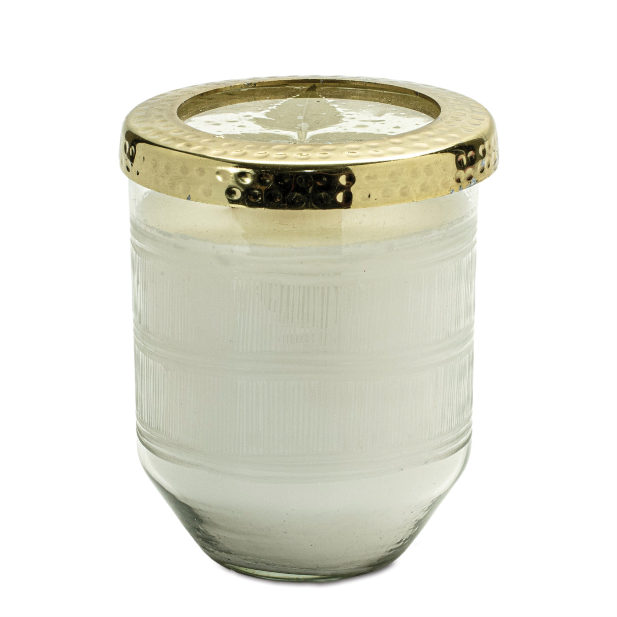 Whit currant scented soy candle with pressed floral lid 5"d