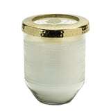 Whit currant scented soy candle with pressed floral lid 5"d