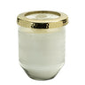 Whit currant scented soy candle with pressed floral lid 5"d