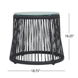 Boho Southport Side Table with Glass Top Woven Rope and Iron Frame - Gray