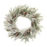 Flocked mixed pine and pinecone wreath 27"d