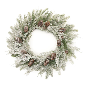 Flocked Mixed Pine and Pinecone Wreath 27"D