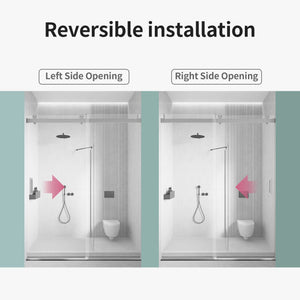 Frameless Single Sliding Soft Close Shower Doors, 3 / 8" Tempered Glass Reversible Installatio