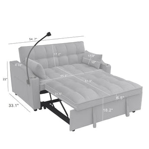 Modern Velvet Sleeper Loveseat with Pullout Bed and USB Ports - Light Gray