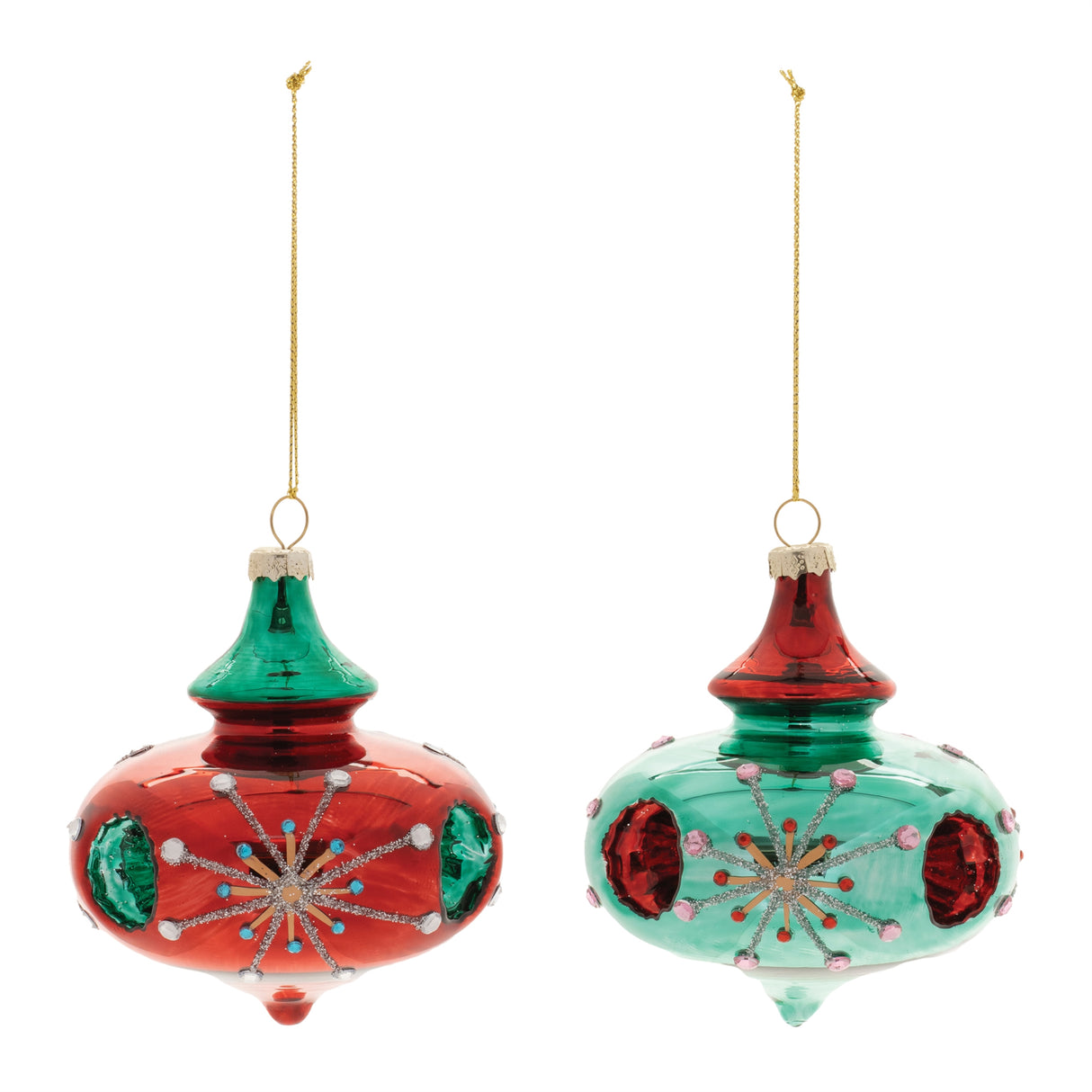 Glittered glass reflector ornament (set of 6)