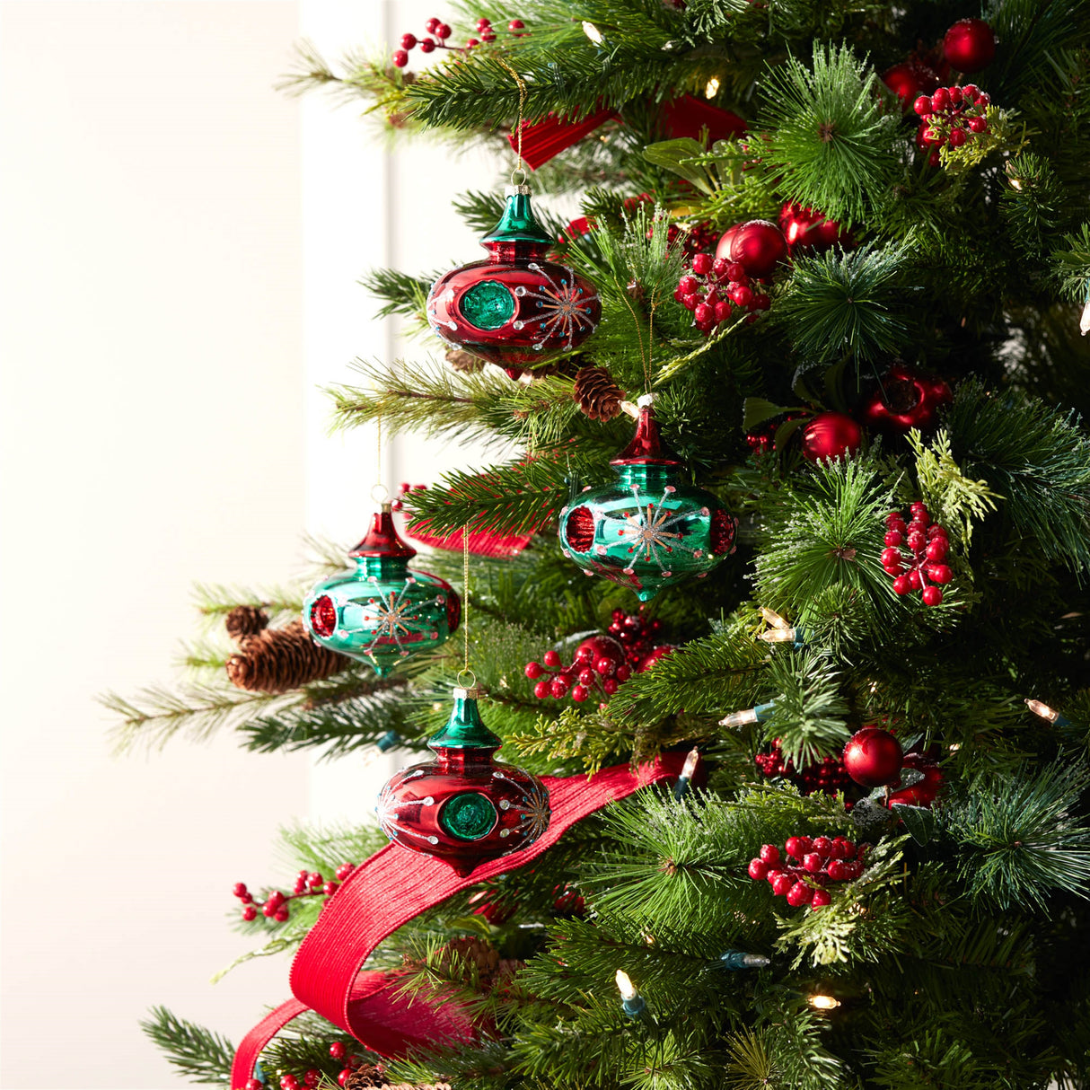 Glittered glass reflector ornament (set of 6)