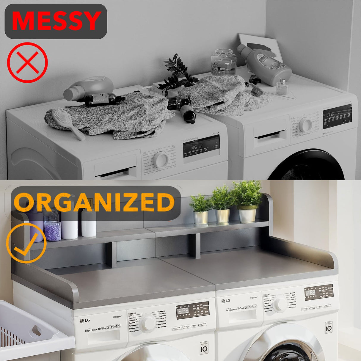 Washer Dryer Countertop with Non-slip Pads, Gray