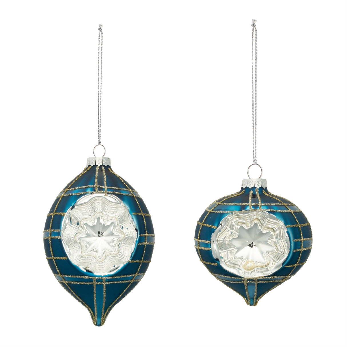 Plaid glass reflector ornament (set of 12)