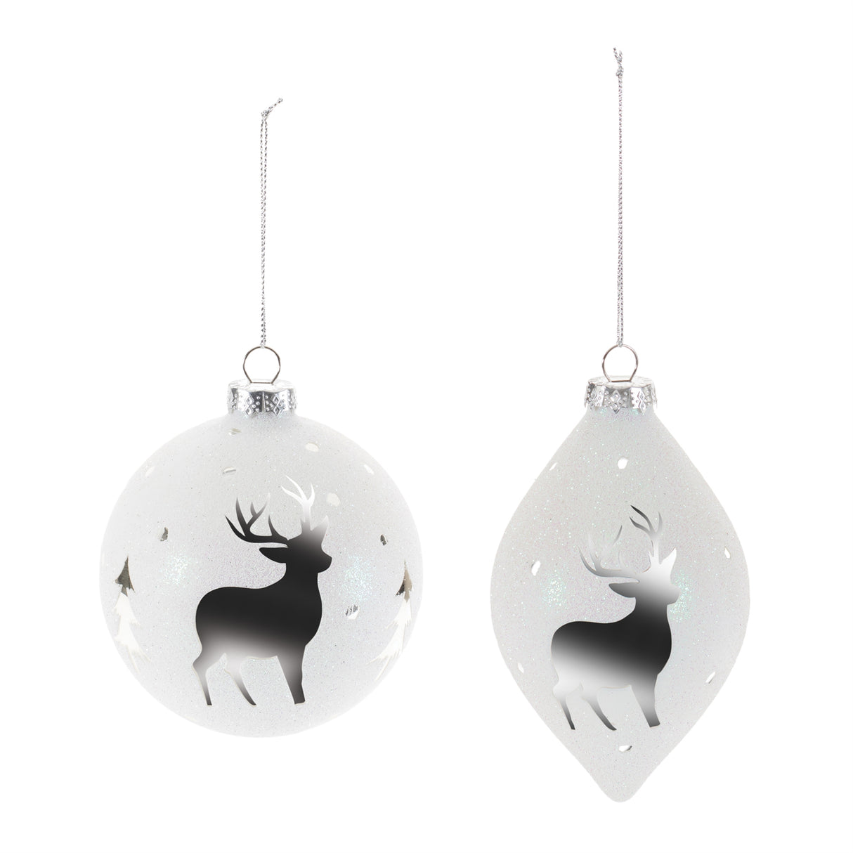Glittered glass deer ornament (set of 6)