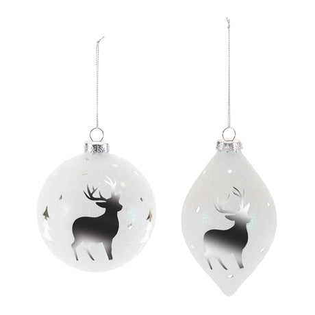 Glittered glass deer ornament (set of 6)